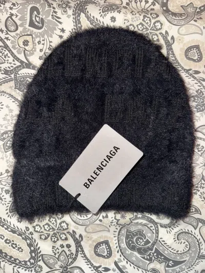 Pre-owned Balenciaga Furry Logo Jacquard Knit Beanie In Black