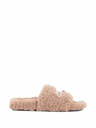Balenciaga Furry Open Mule In Bisque/white/red In Neutral