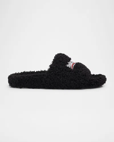 Balenciaga Furry Slide Sandals In Animal Print