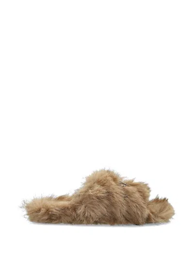 Balenciaga Beige Eco Fur Slippers In Brown
