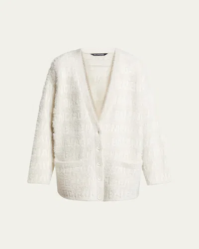 Balenciaga Furry V-neck Wool Cardigan In White