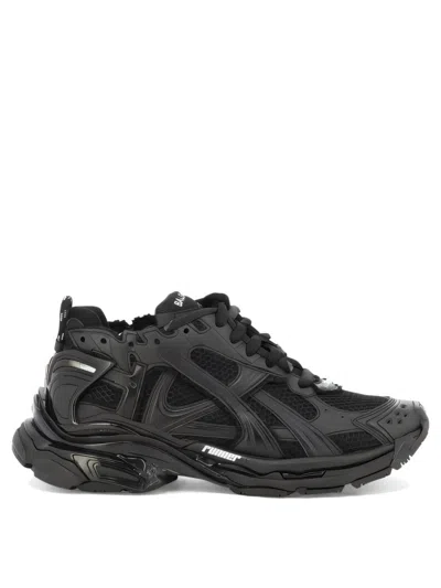 Balenciaga Futuristic Black Sneakers With Textured Overlays And Chunky Sole