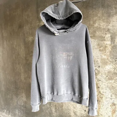 Pre-owned Balenciaga Fw17 Thrashed Paris Safety Pin Hoodie In Gray