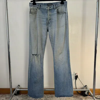Pre-owned Balenciaga Fw19 Flared Denim Jeans In Blue