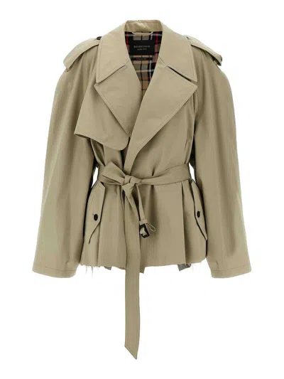 Balenciaga Cropped Trench Coat In Cream