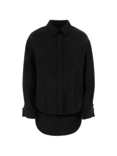 Balenciaga Gabardine Logo-embroidered Shirt In Black