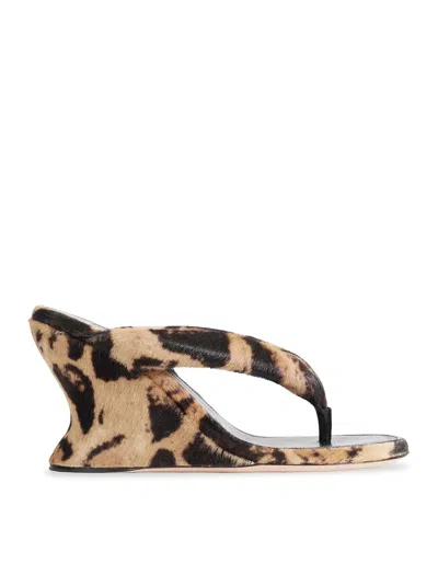 Balenciaga Gaeta Wedge Thong Sandal In Ocelot-print Calf Hair In Multi