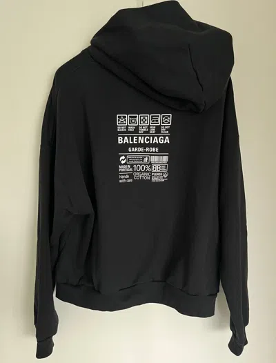 Pre-owned Balenciaga Garde-robe Care Label Hoodie In Black