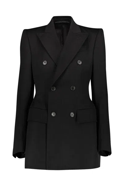 Balenciaga Garde-robe Hourglass Double Brested Jacket In Black