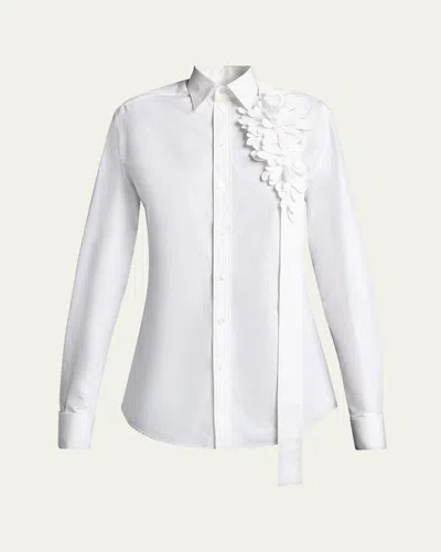 Balenciaga Garden Flower Cotton Poplin Button-down Shirt In White