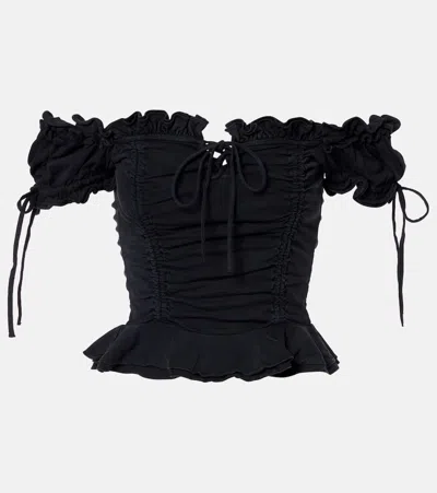 Balenciaga Gathered Cotton Crop Top In Black