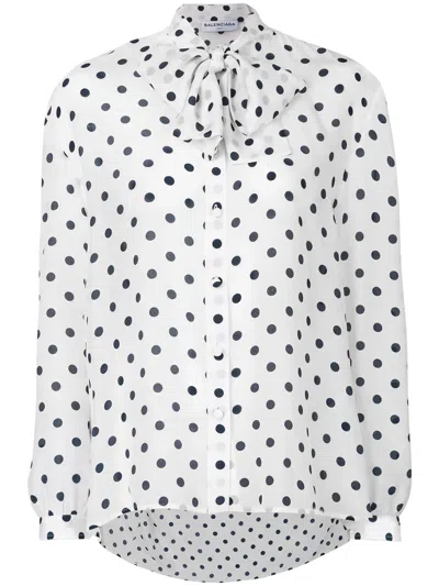 Balenciaga Gathered Polka Dot Blouse In Multi