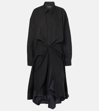 Balenciaga Gathered Tie-front Cotton Shirt Dress In Black