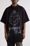 Balenciaga Metal Bb Stencil Oversized Vintage T-shirt In Washed Black/white