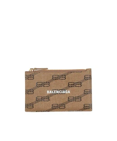 Balenciaga Genuine Leather Card Holder In Brown
