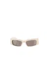 Balenciaga Logo-print Rectangle-frame Sunglasses In Nude