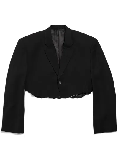 Balenciaga Cropped Mini Jacket With Padded Shoulders In Black
