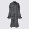 Balenciaga One Layer Checked Belted Coat In Gray