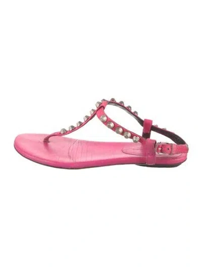 Pre-owned Balenciaga Gladiator Flat Sandal Slides Leather T-strap Sandals In Pink