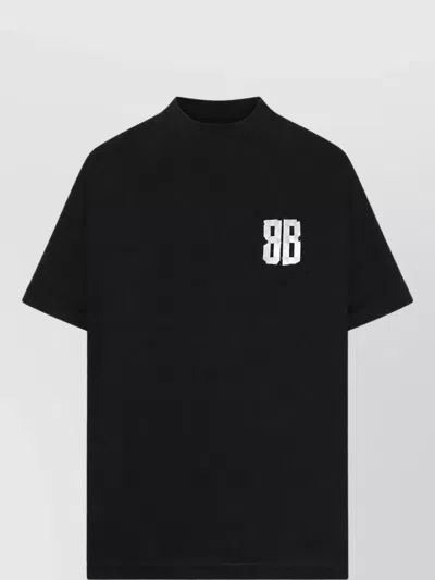 Balenciaga Glitter Logo Cotton T-shirt In Black