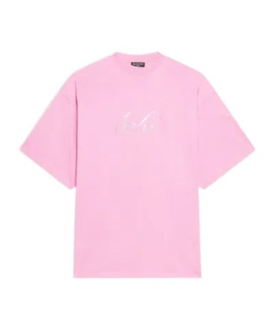 Balenciaga Glitter-slogan Cotton T-shirt In Pink