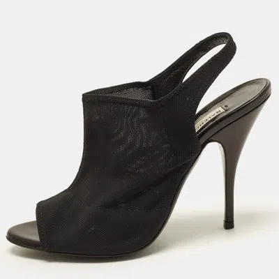 Pre-owned Balenciaga Glove Size 37 Black Knit Fabric And Leather Slingback Sandals