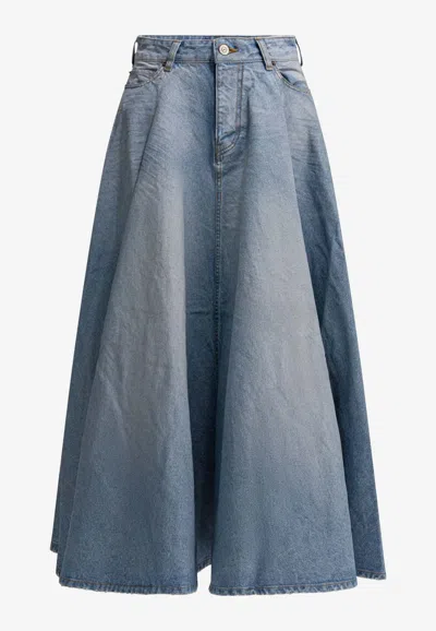 Balenciaga Godet Denim Maxi Skirt In Blue