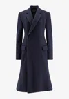 Balenciaga Midi Wool Coat Flared Hem In Blue