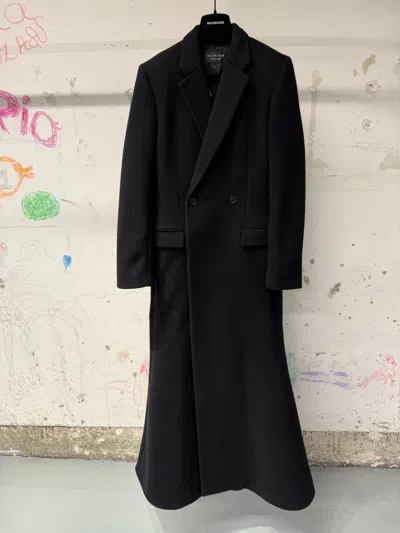Balenciaga Godet Maxi Coat In Black