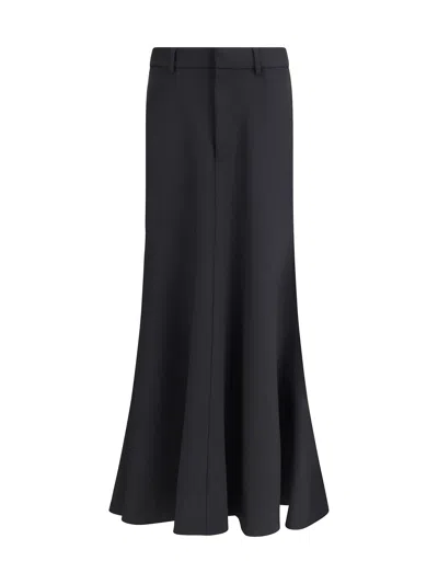 Balenciaga Godet Maxi Skirt In Virgin Wool In Black