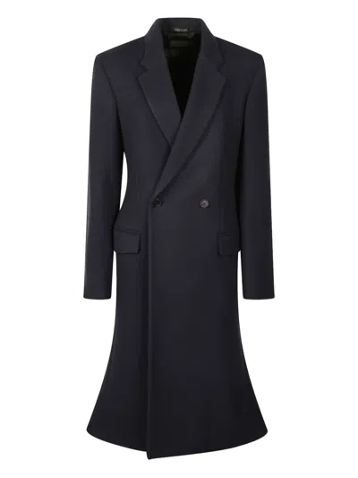 Balenciaga Godet Midi Double-breasted Coat In Black