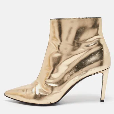 Pre-owned Balenciaga Gold Leather Ankle Length Boots Size 41