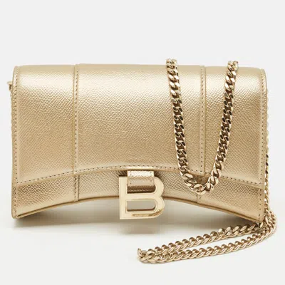 Pre-owned Balenciaga Gold Leather Hourglass Wallet On Chain
