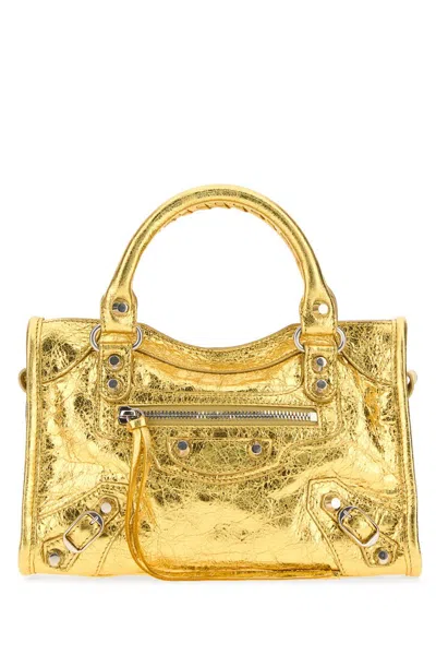 Balenciaga Gold Leather Mini Le City Handbag
