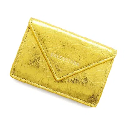 Pre-owned Balenciaga Gold Yellow Leather Wallet (tri-fold) ()