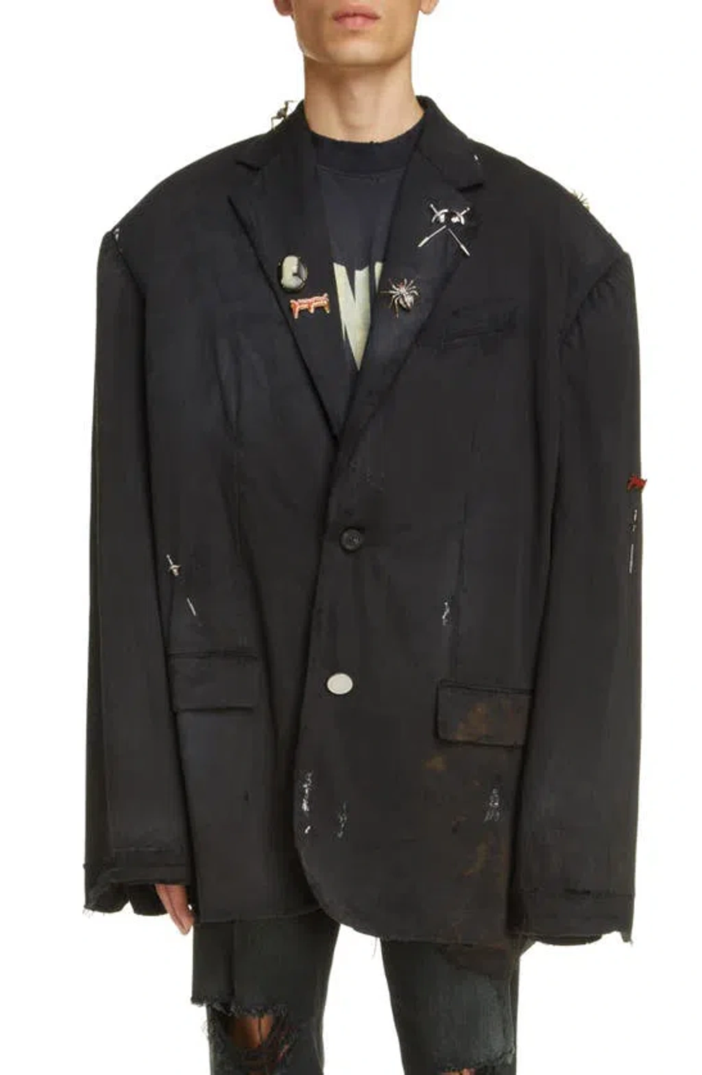 Balenciaga Goth Embellished Oversize Cotton Twill Sport Coat. In
