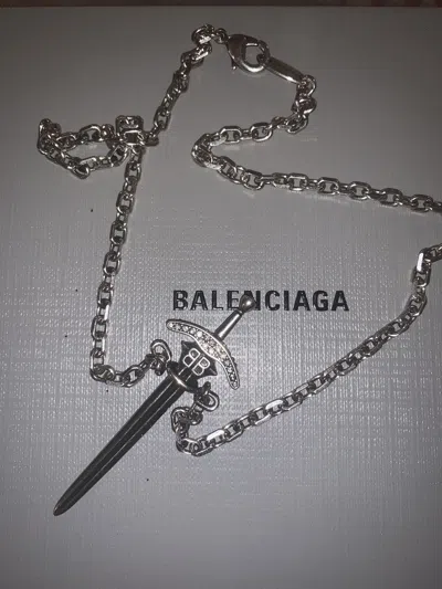 Pre-owned Balenciaga Goth Sword Necklace In Silver