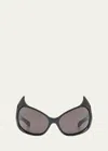 Balenciaga Gotham Injected Nylon Wrap Sunglasses In Shiny Solid Ivory