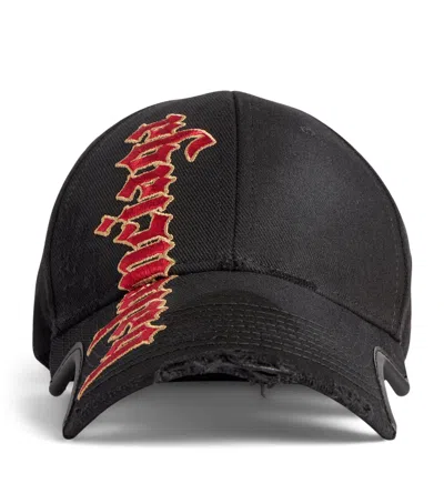 Balenciaga Gothic Logo Baseball Cap In Black