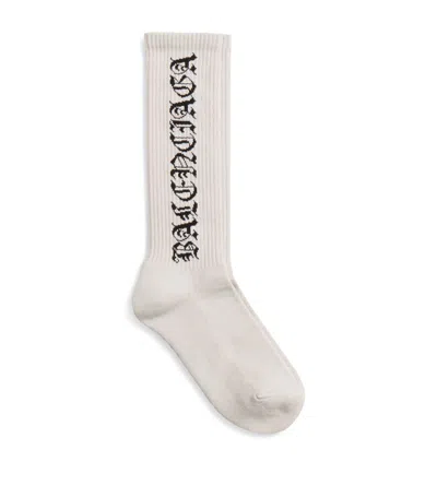 Balenciaga Gothic Logo Socks In Beige