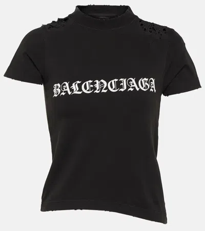 Balenciaga Gothic Type Shrunk棉质混纺t恤 In Black