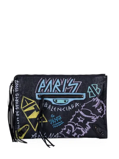 Pre-owned Balenciaga Graffiti Clutch Bag In Black