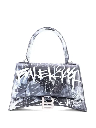Pre-owned Balenciaga Graffiti Hourglass Top Handle Bag Leather Small Satchel In Black
