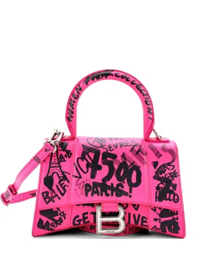 Pre-owned Balenciaga Graffiti Hourglass Top Handle Bag Leather Xs Satchel In Pink