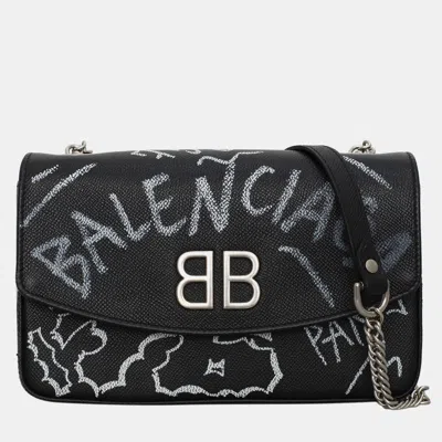 Pre-owned Balenciaga Graffiti Logo Bb Round Medium Bag In Black