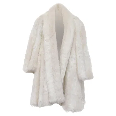 Pre-owned Balenciaga Graffiti Logo Faux Fur A-line Coat In White Acrylic