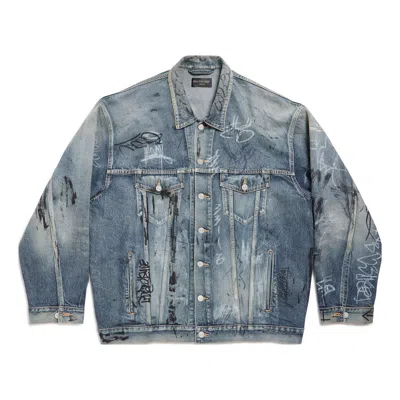 Balenciaga Graffiti Oversized Jacket 'light Blue'