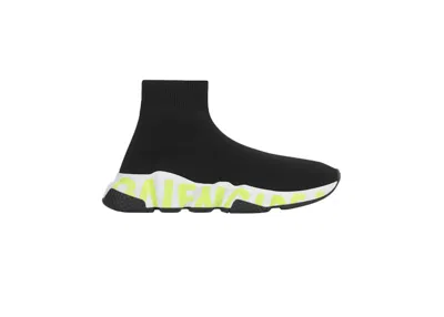 Pre-owned Balenciaga Graffiti Speed (women's) Sneakers In Black/fluo Green In Multi