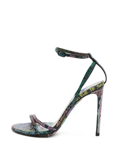 Pre-owned Balenciaga Graffiti-print Sandals In Black