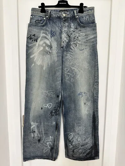Pre-owned Balenciaga Grafitti Blue Jeans Spring Summer 2023
